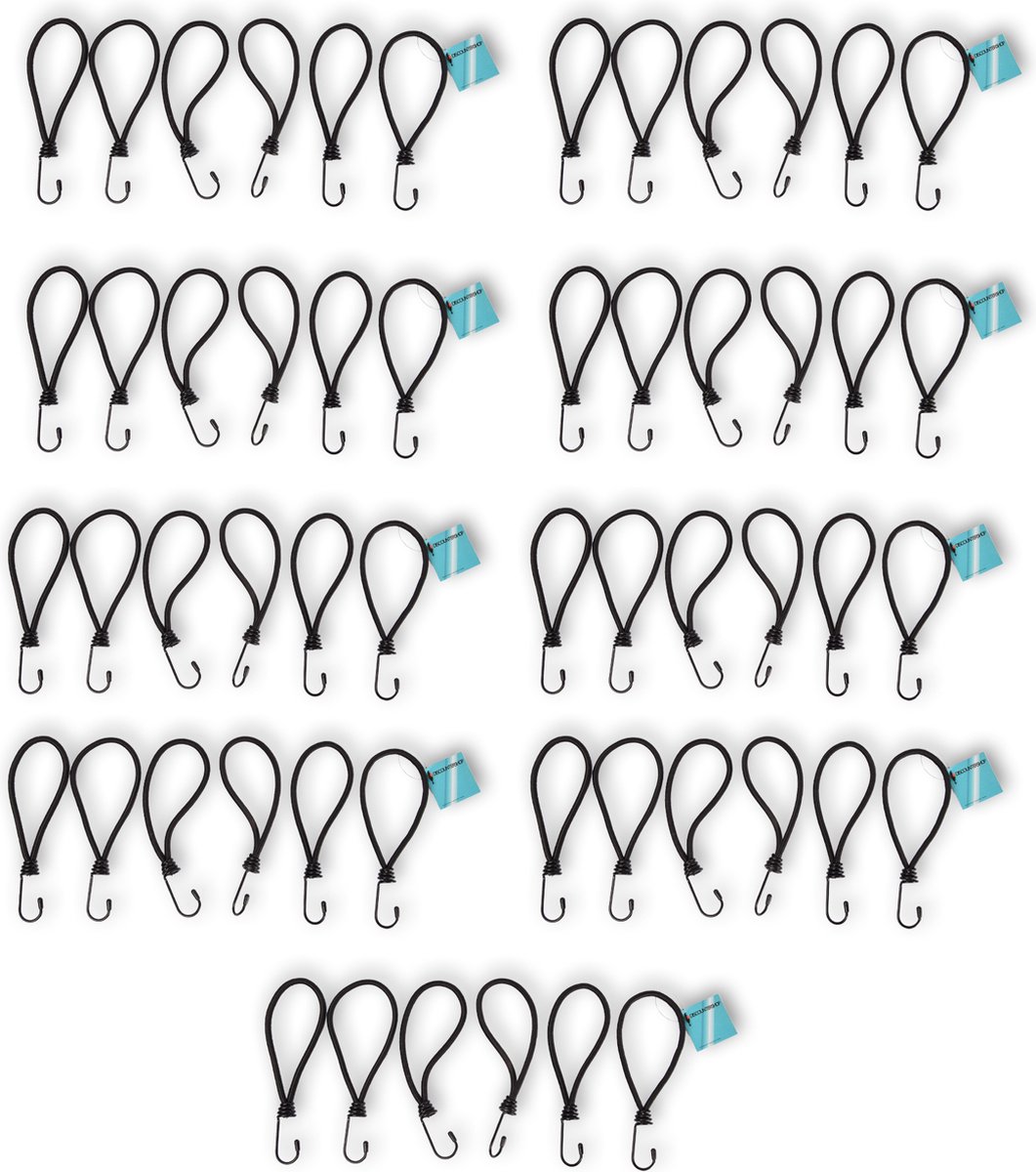 Set van 9 Mini Snelbinders met Haak – Mini Spanelastiek voor Diverse Spullen - Solide en Stevig - 20cm Length | Zwarte Elastiek Spinbinder