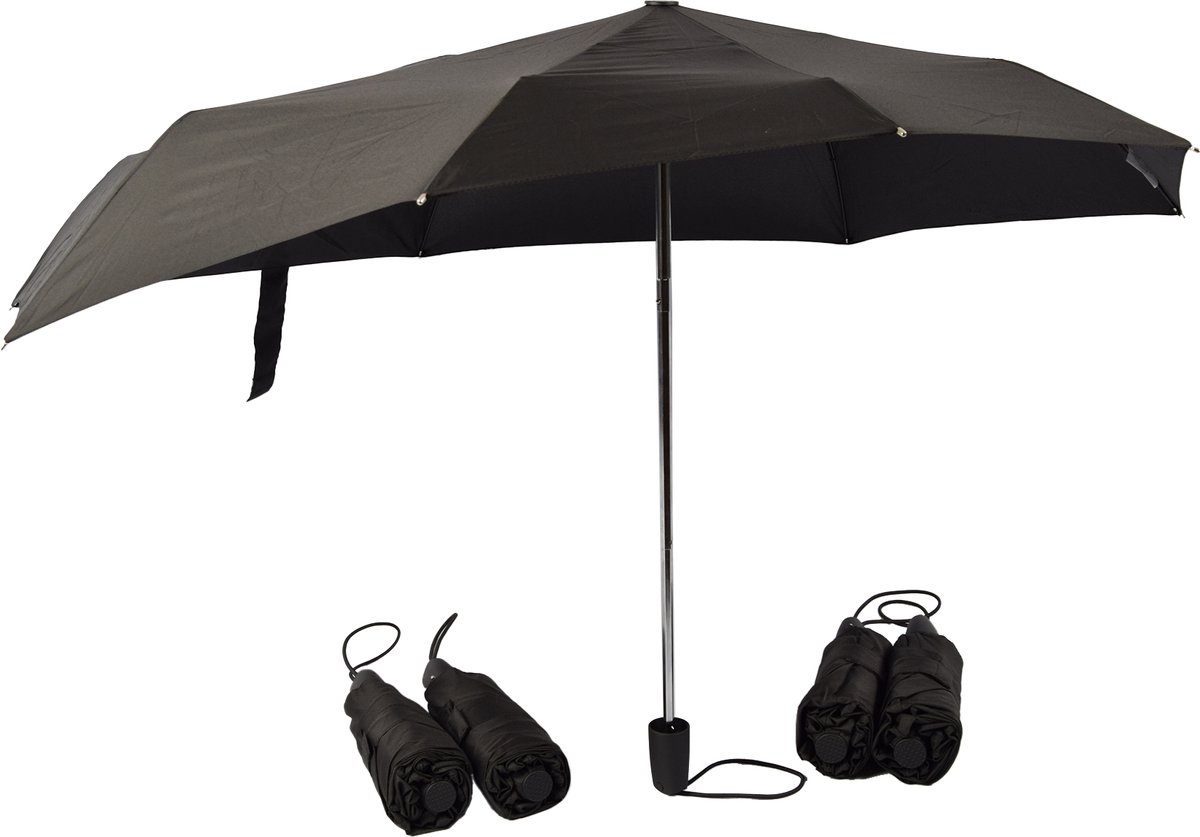 Discountershop - Set van 5 Stijlvolle Zwarte Opvouwbare Stormparaplu's - Duurzaam en Functioneel - Gemaakt van Polyester/Kunststof | Windproof - Ideaal voor Kamperen & Buiten - Bestand Tegen Windstoten Tot 80 km/u - Diameter: 97cm
