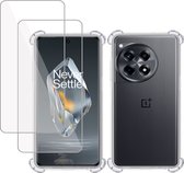 Hoesje + 2x Screenprotector geschikt voor OnePlus 12R – Tempered Glass - Extreme Shock Case Transparant