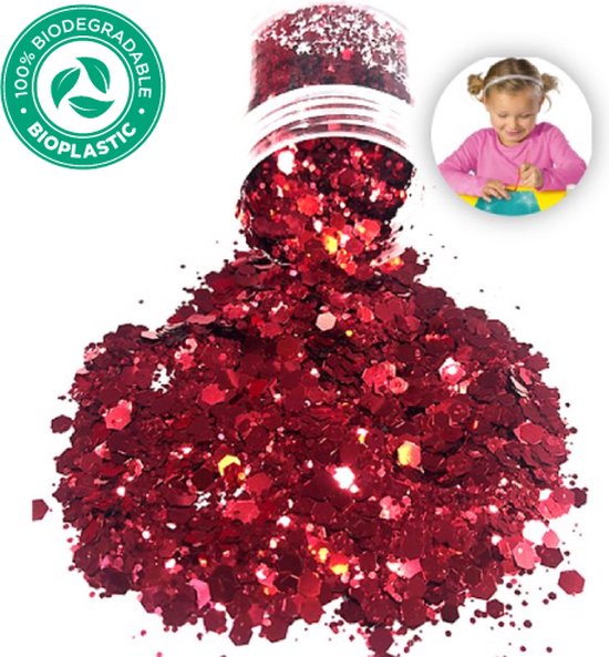 Foto: Knutsel chunky glitters rood biologisch afbreekbaar volume 8g knutselpakket knutseldecoratie knutselset kinderen jongens meisjes glitter versiering decoratie knutselen verjaardag 