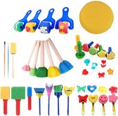 Montessori SpongeArt verf set - 30stks Penselen en sponzen - Verf set voor peuters - Verf sets voor kids - Verven koor kinderen