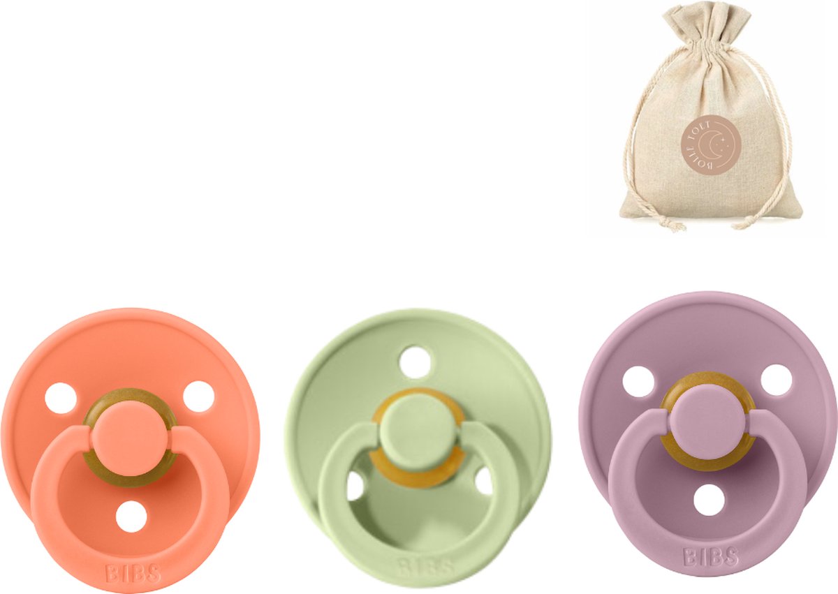 Goedkoopste BIBS fopspenen T1 0-6 maanden - Papaya, Heather en Pistache BolleToet speenzakje