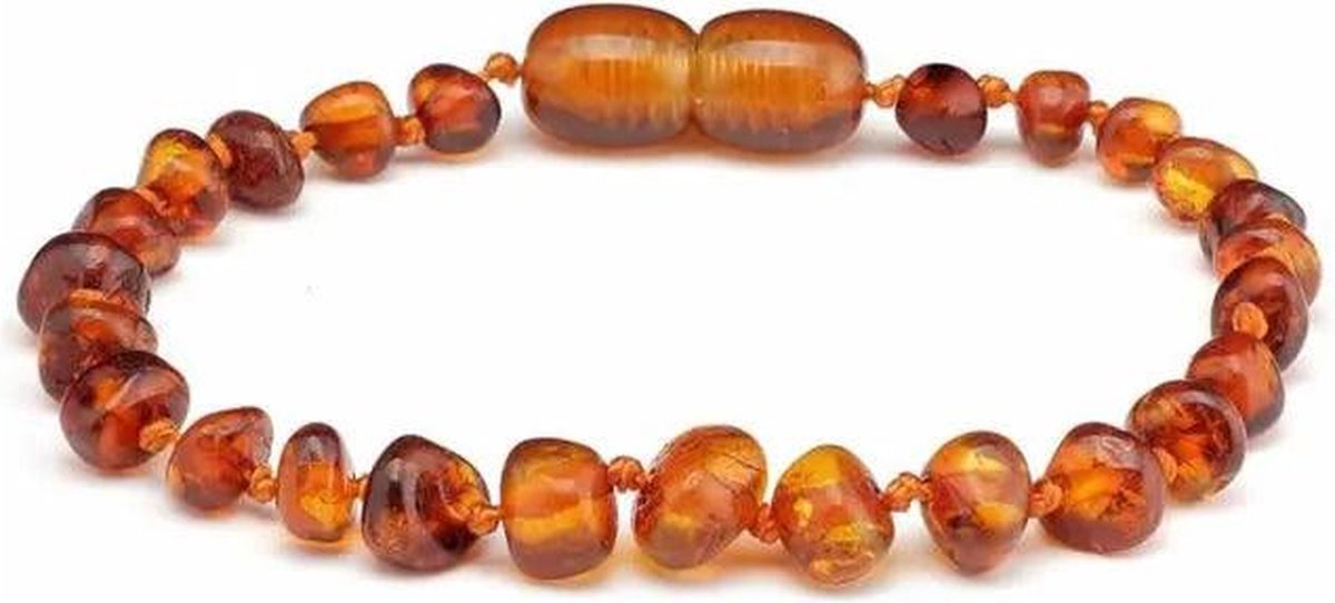Goedkoopste Baby/Kind – Barnsteen armbandje – ronde kraaltjes – 14cm - Honing
