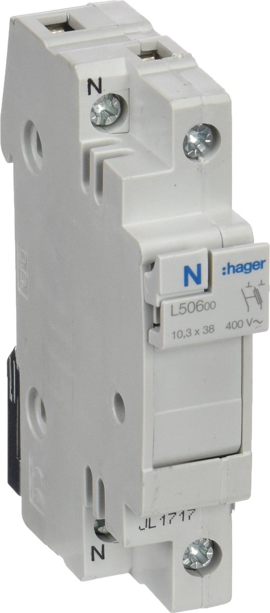 HAGER 1P+N stroomonderbreker is bedoeld voor gebruik met zekeringpatronen van het type gG en aM met een afmeting van 10x38 mm