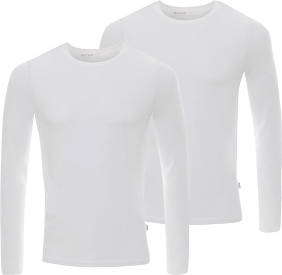 BOXR Underwear - Bamboe Longsleeve T-Shirt Heren - Ronde hals - Wit - 2XL - Zijdezacht - Thermo Control - Lange Mouwen Ondershirt Heren - 2-Pack