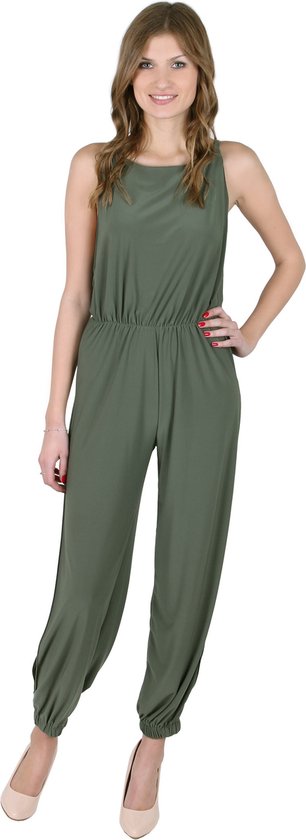 John Zack Kaki jumpsuit met trekkoord