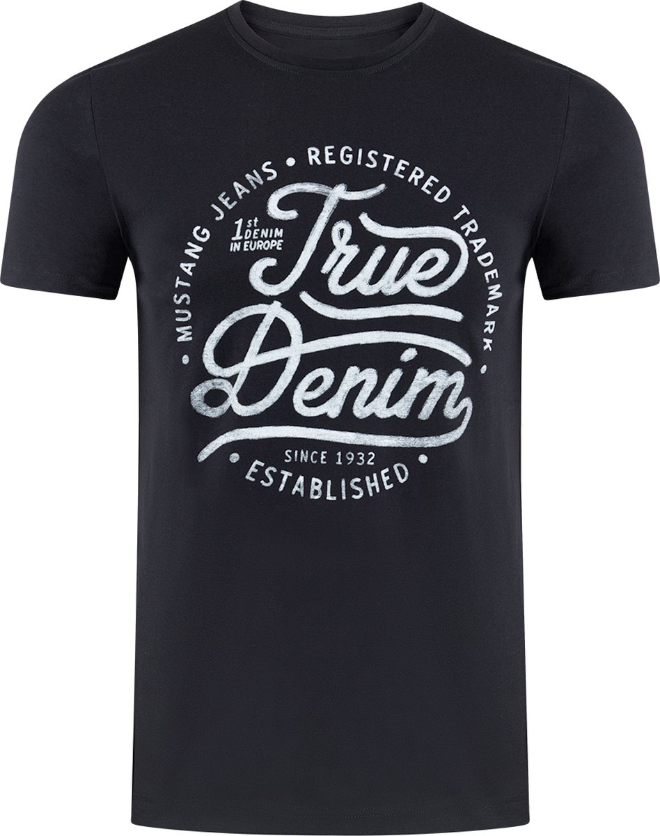 Mustang Heren T-Shirt Basic Print Tee regular fit Zwart 4XL Ronde Hals Volwassenen Opdruk Print Shirts