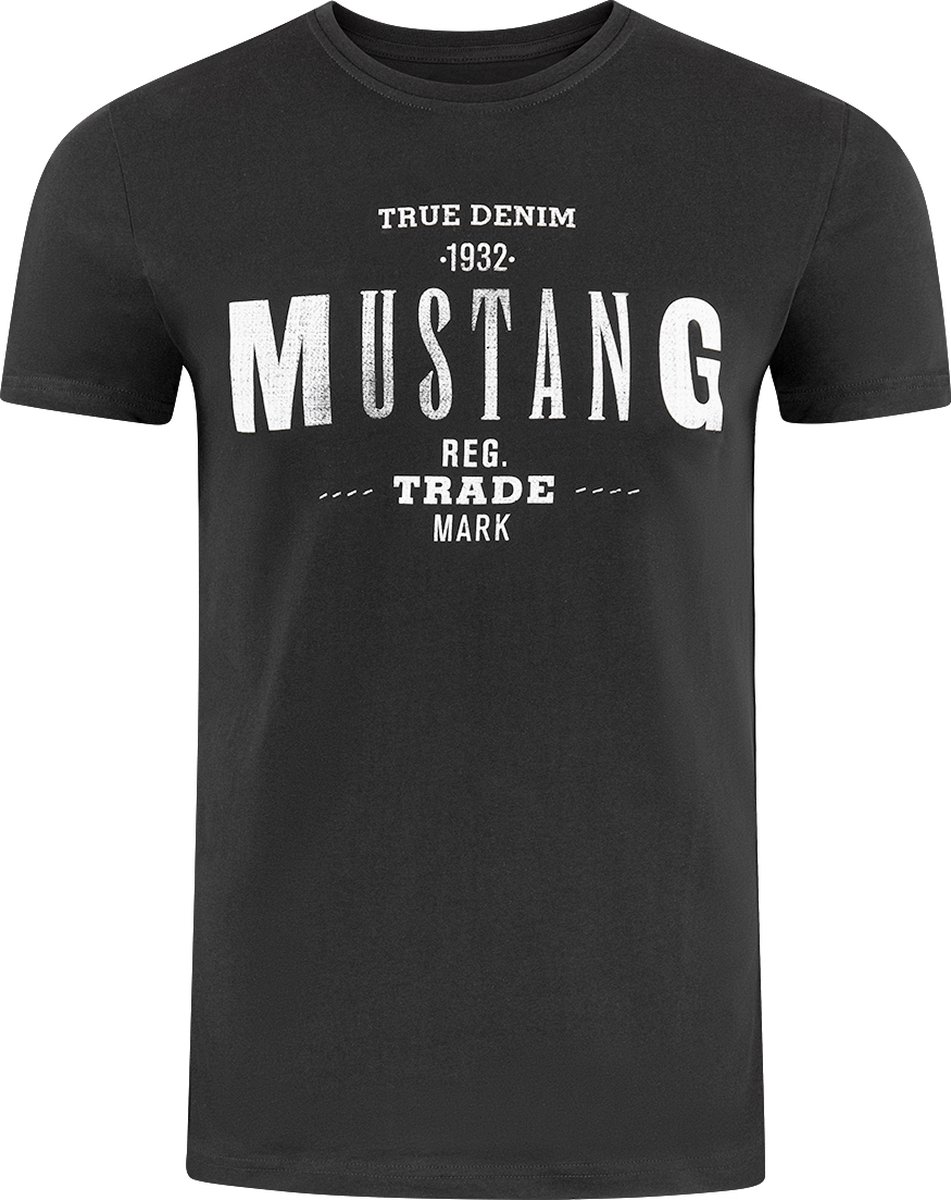 Mustang Heren T-Shirt Basic Print Tee regular fit Zwart 4XL Ronde Hals Volwassenen Opdruk Print Shirts