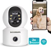 BOOMMAN® Beveiligingscamera - Huisdiercamera - WiFi - 3 MegaPixel - Dubbele Camera - Beweeg en geluidsdetectie - Petcam met app - Indoor camera - Hondencamera