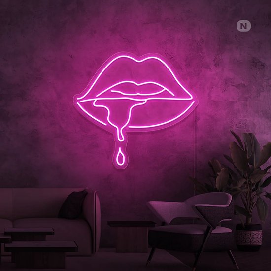 Led Neonbord - Led Neonverlichting - Bijtende Lip - Roze - 50cm * 47cm