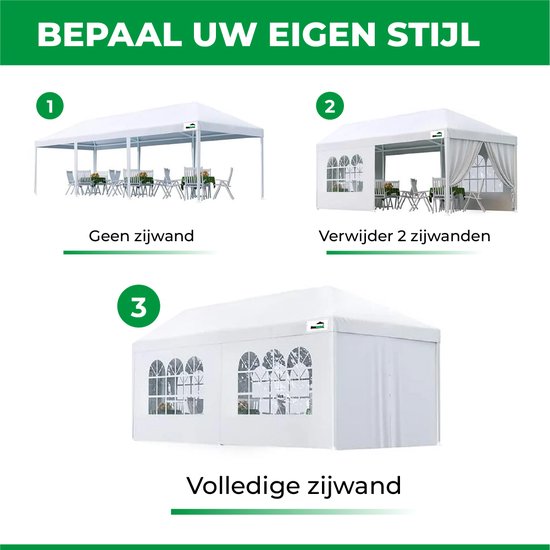 MaxxGarden Partytent - 3x6 m - tuintent - partytent - 18m² - UV 50 bescherming - waterdicht - 4 zijpanelen - Groen