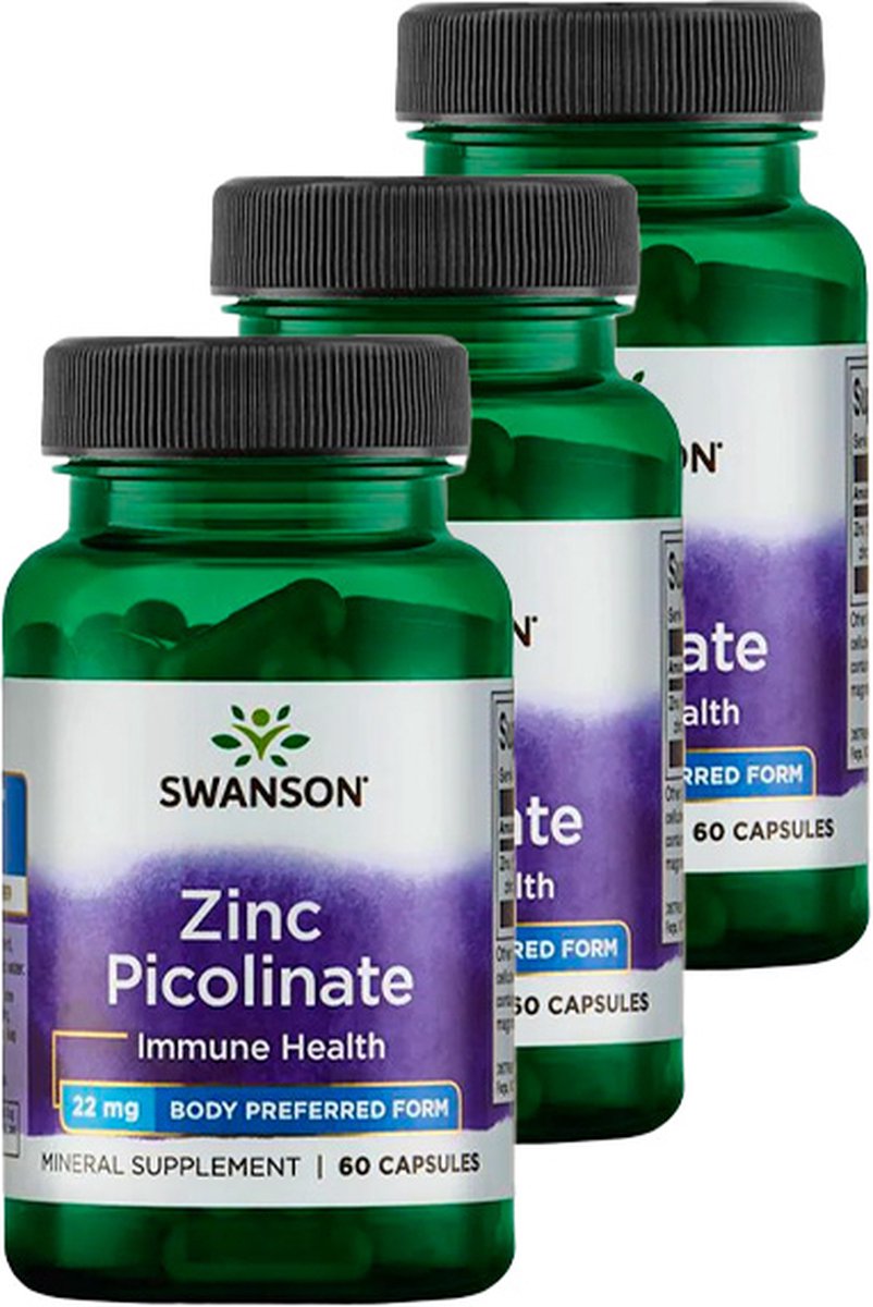 Goedkoopste Swanson | Zinc Picolinate 22mg | 60 Capsules | 3 stuks | 3 x 60 Capsules