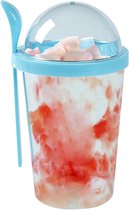 Luchtdichte Potten voor Overnight Oats 16oz Plastic Container met Deksel en Lepel - Grote Capaciteit Voor Melk, Granen, Fruit, Yoghurt en meer - Blauw