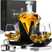 whisky lux Luxe Whiskey Karaf Set - Diamant - 1000 ml – Decanter karaf - Geschenk voor Mannen - Incl. 4 Whisky Stones, Schenktuit en 4 Glazen
