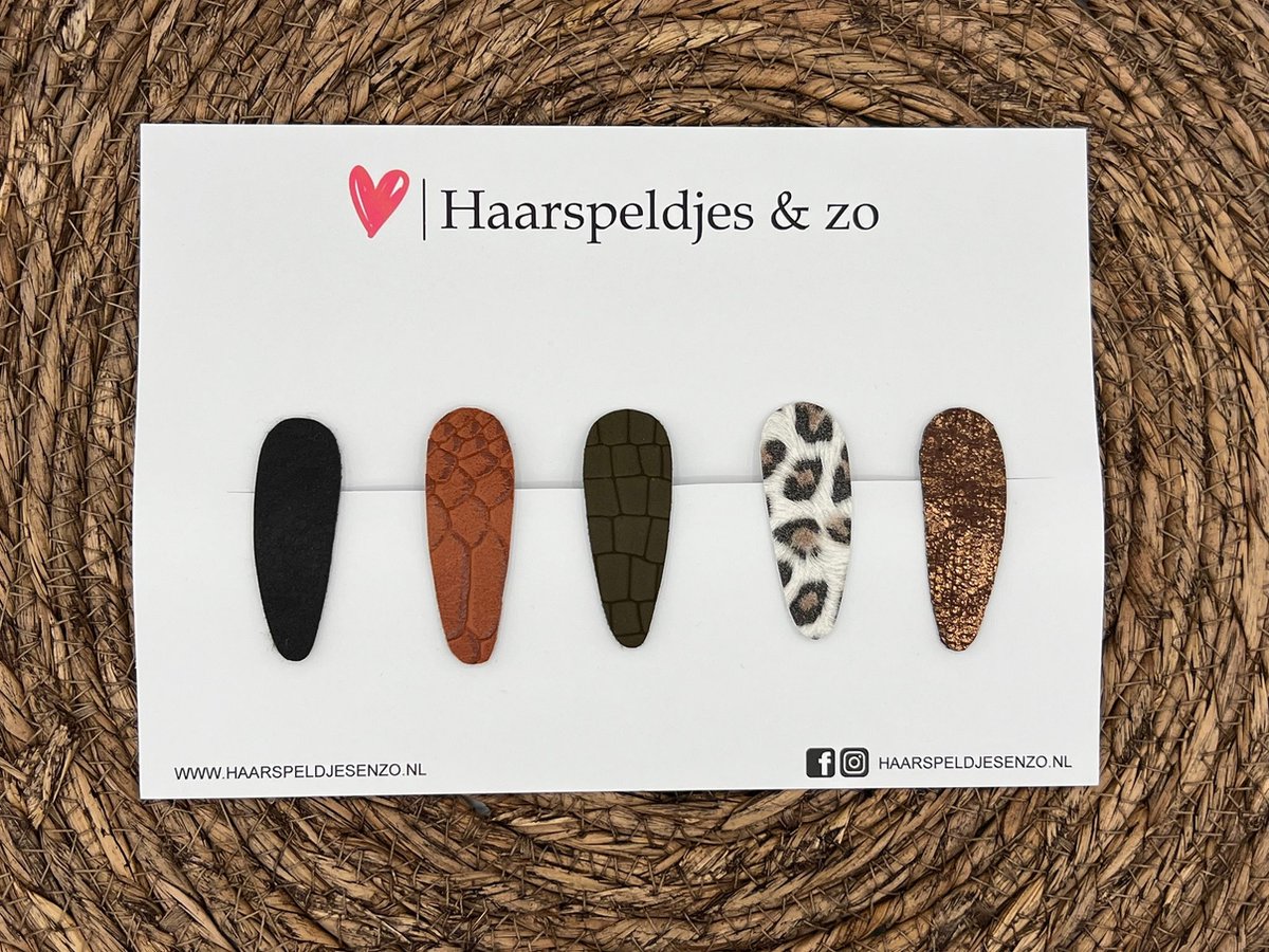 Haarspeldjes 'Lott' setje 4 - speldje met imitatieleer - 5 cm speldjes