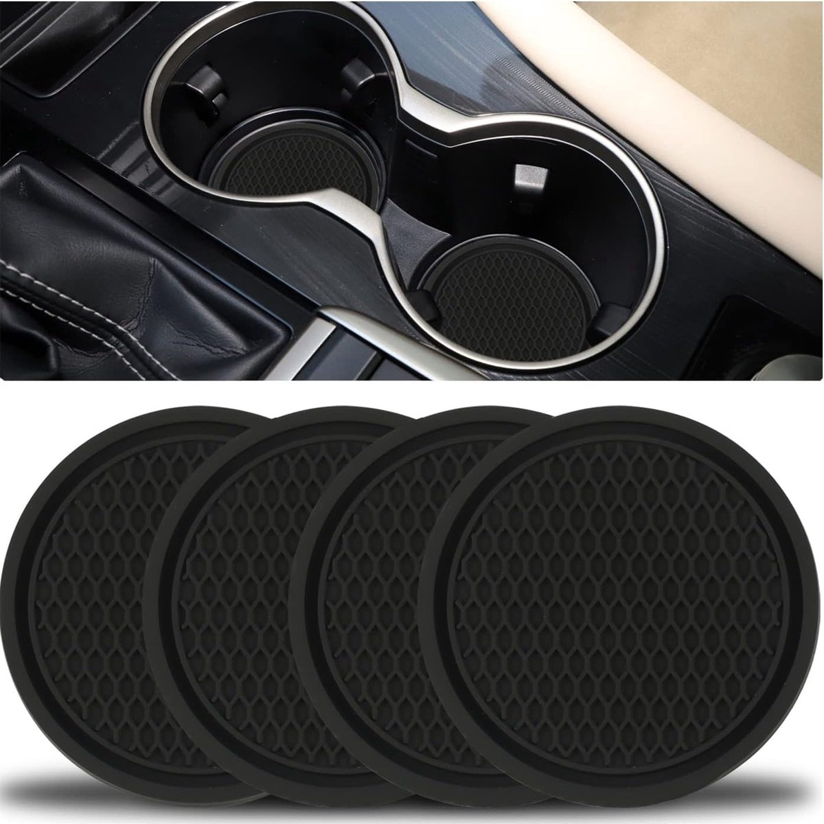 Duurzaam& Mi - Auto Coaster (set van 4) - bekers - Onderzetters - Universele - anti slip - interieur - Accessories - zwart - anti knoeien - waterproof - Gemakkelijk te reinigen - waterafstotend - onderhoudsvriendelijk - antislip