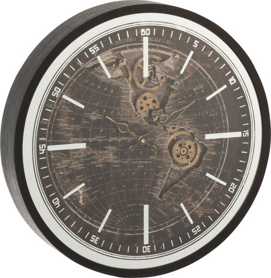 J-line horloge - bois - noir et or - Ø 48 cm