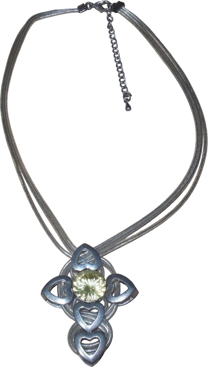 Ketting zilver met hanger van hartjes en gele diamant