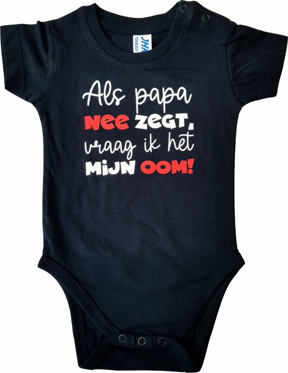 Zwarte romper met "Als papa nee zegt, vraag ik het mijn oom!" - 3 maanden - vaderdag, cadeautje, kraamcadeau, grappig, geschenk, baby, tekst