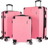 BRUBAKER Kofferset London - 3-delige Kofferset met Handbagage - Hardcase Koffer met Cijferslot, 4 Wielen en Comfortabele Handgrepen - ABS Trolleys (M, L, XL - Roze)