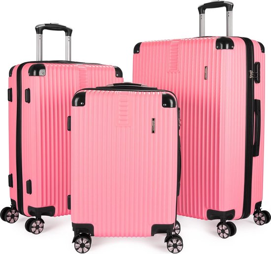 BRUBAKER Kofferset London - 3-delige Kofferset met Handbagage - Hardcase Koffer met Cijferslot, 4 Wielen en Comfortabele Handgrepen - ABS Trolleys (M, L, XL - Roze)