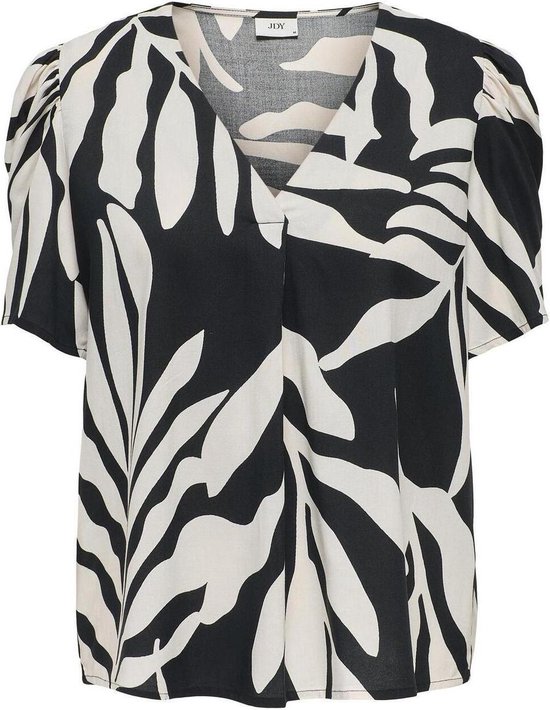 Jacqueline de Yong T-shirt Jdyreese S/s Top Wvn Exp 15342861 Black/white Palm Dames Maat - XS