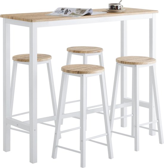 SoBuy OGT15-N 5-delig Bartafel Met Stoelen Eettafel Statafel Bistrotafel Met 4 Barkrukken Zitgroep