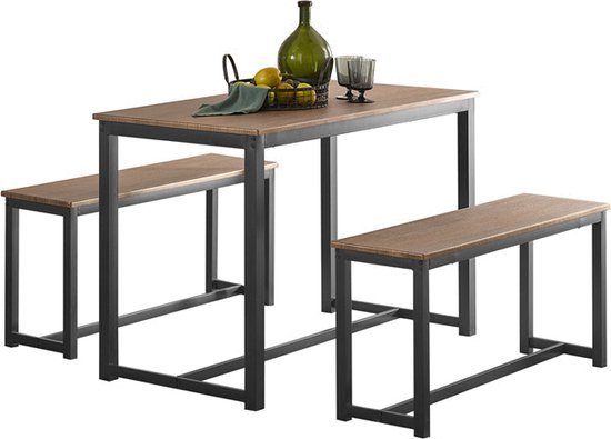 HOMCOM Eetkamerset Tafel Met Stoelen, Industrieel Ontwerp, 110 Cm X 70 Cm X 75 Cm Bruin~1mga1r24o8001