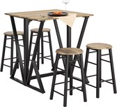 Rootz 5-delige eetset - Klaptafel met 4 stoelen - Compacte eetset - Verstelbare tafelmaat - Ruimtebesparend ontwerp - MDF fineerblad - Metalen frame - Tafel: 80x89x80cm - Stoel: 30x56cm