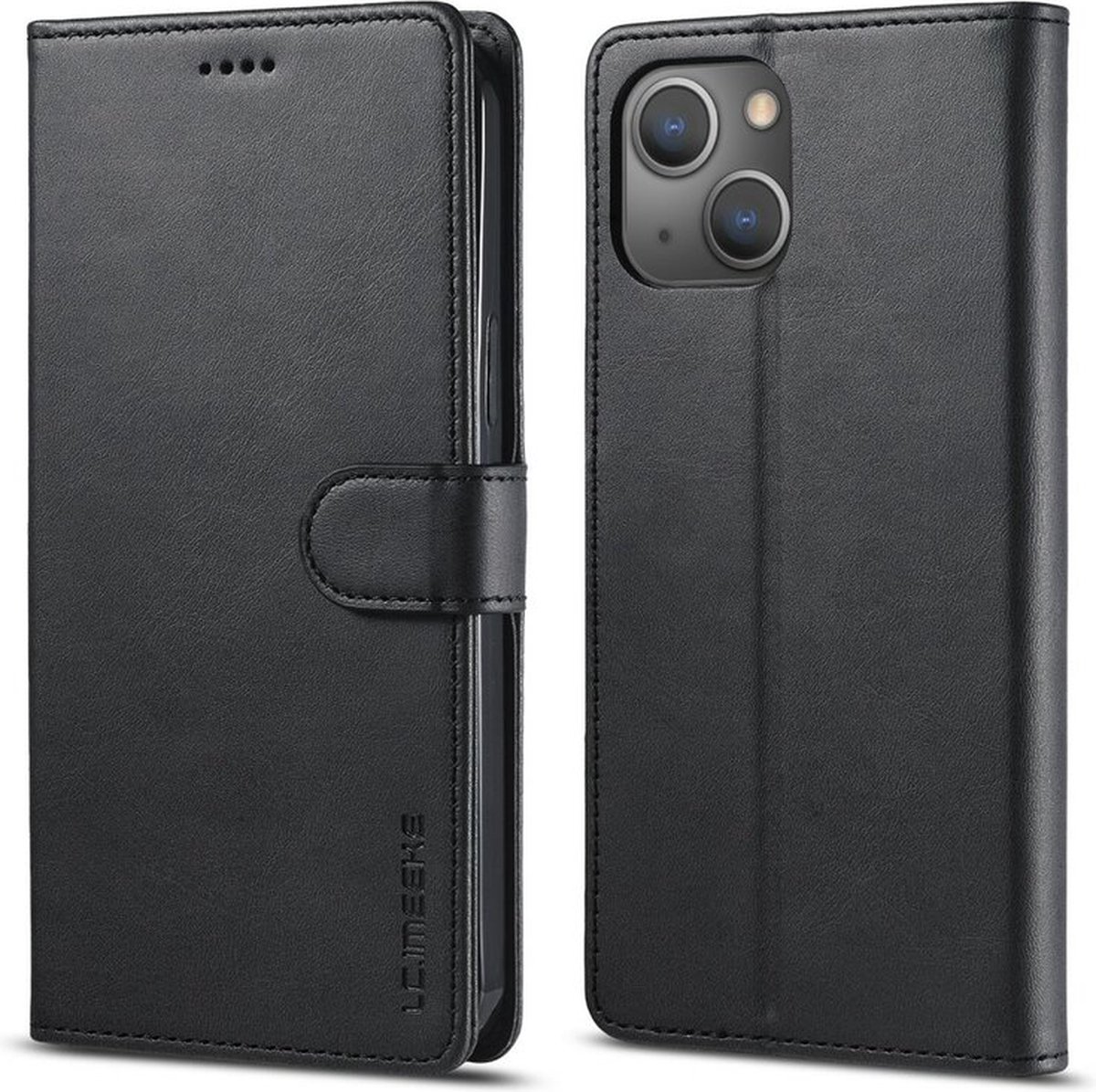 LC.IMEEKE Wallet Case Portemonnee Hoesje voor iPhone 15 Plus - Zwart