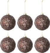 J-Line Doos Van 6 Kerstballen Paillettensuiker Mat Glas Donker Bruin Small
