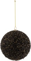 J-Line Kerstballen - kunststof - zwart & goud & glitter - medium - 4 stuks - kerstboomversiering