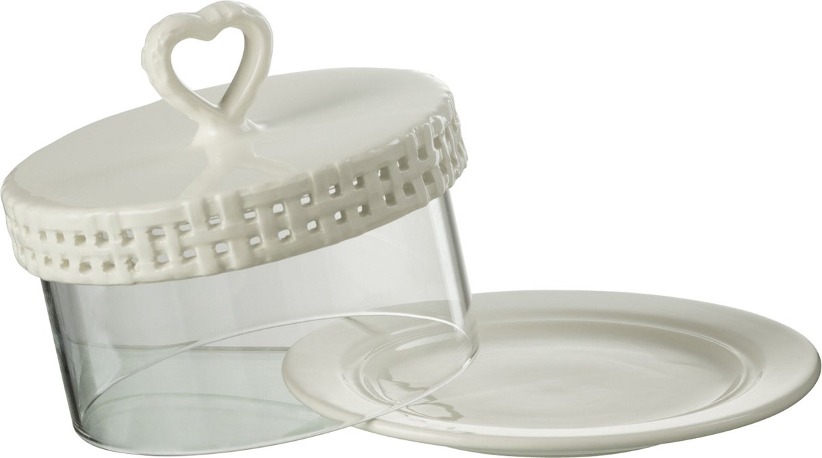 J-Line bord Cake onder glas - taartplateau - keramiek - wit - small - 6 stuks