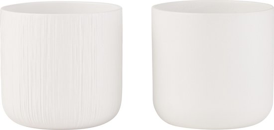 J-Line bloempot Gen - keramiek - wit - medium - 2 stuks - Ø 15 cm