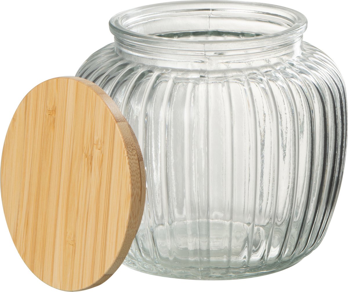 J-Line voorraadpot Louis - glas/bamboe - transparant/naturel - small