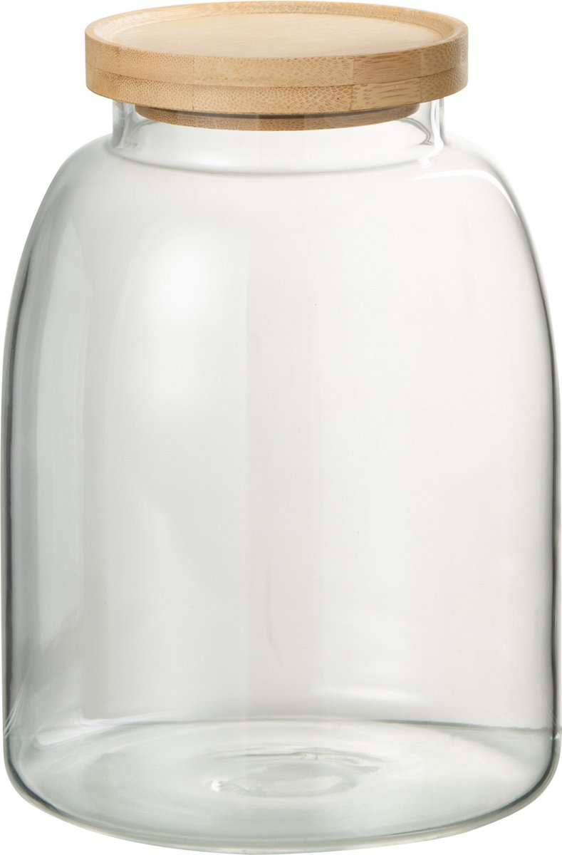 J-Line voorraadpot Tom - glas/bamboe - transparant/naturel - medium