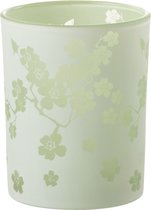 J-Line windlicht Bloemen - glas - groen - medium