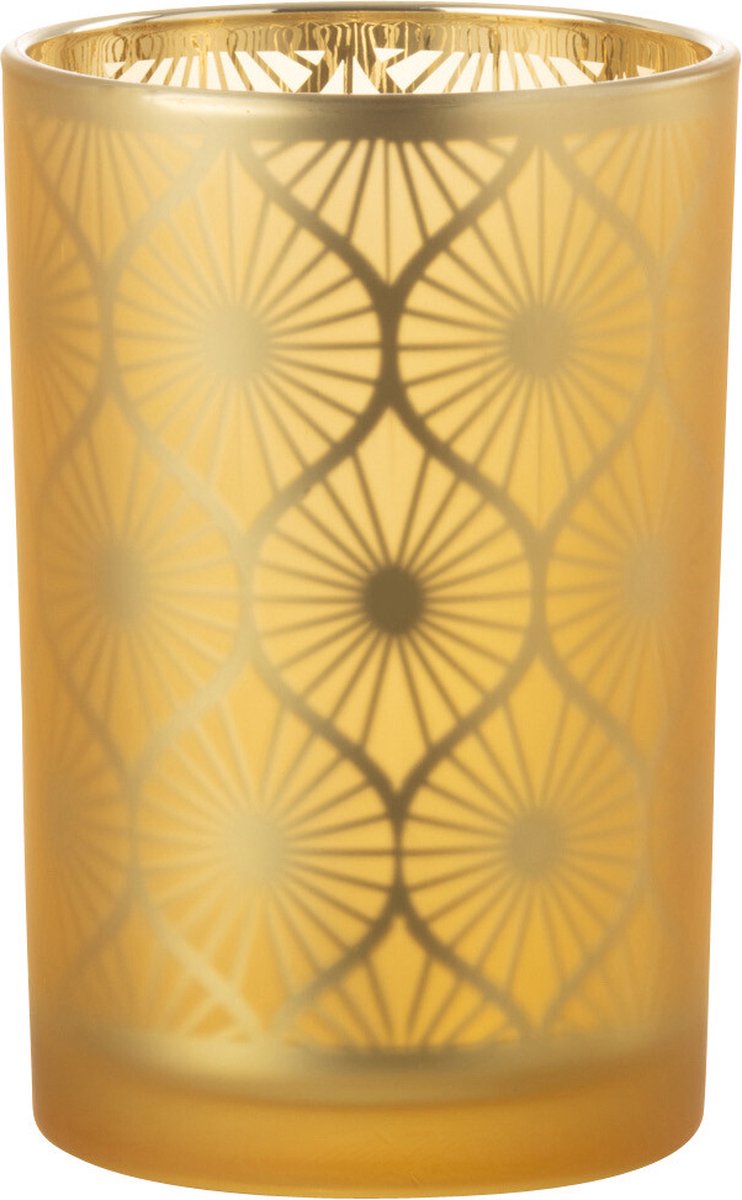 J-Line windlicht Ruit Bloemen - glas - geel - large Multi