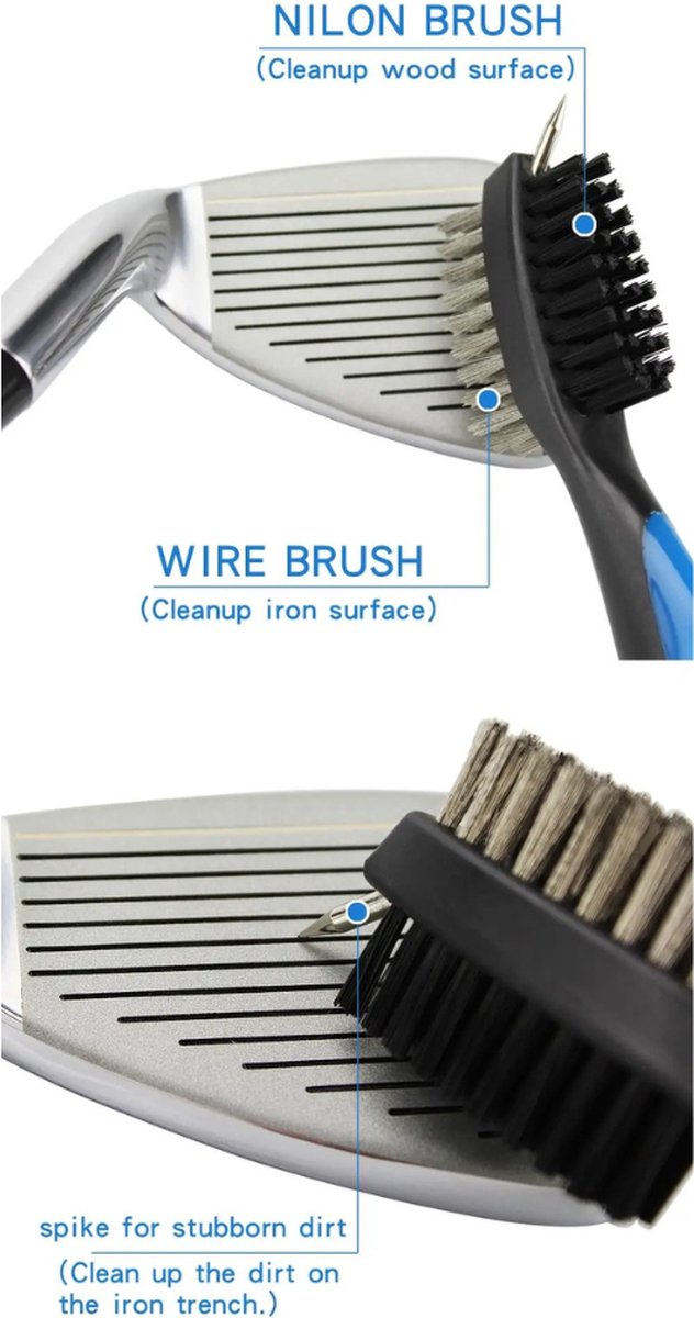 Luxe Golfclub borstel - 3 in 1 compact - Blauw - Golf schoonmaakborstel - Golfbalcleaner - Golfborstel - Luxe Golf schoonmaakborstel - 3 in 1 - Golfaccesoires - Golftrainingsmaterialen - trolleyaccesoires - Golfset - Golfclubaccesoires van Beyond Creations — afbeelding 3