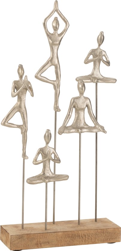J-Line decoratie Vrouwen Yoga - hout/metaal - naturel/zilver