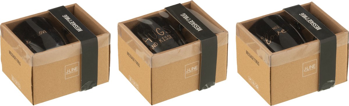 J-Line koffietas Liefde - keramiek - zwart - 3 stuks