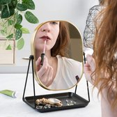 make-up spiegel met sieradenschaal goud - Tafelspiegel zwart goud - Staande make up spiegel met accessoireschaalje - Roterende opmaakspiegel