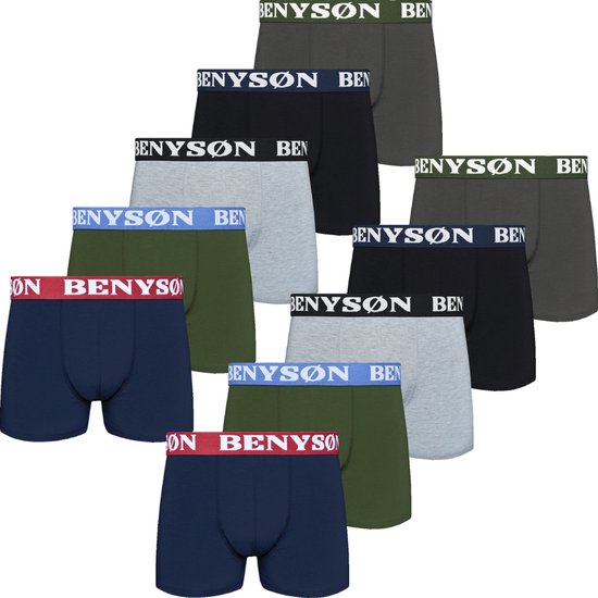 Boxershort Heren | Benyson | 10 Pack | Katoen | Maat 3XL | Mix Kleur | Ondergoed Heren | Onderbroeken Heren |