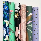 Luxe Cadeaupapier rollen - 6 stuks - Dubbelzijdig bedrukt - 30x200cm - Verjaardag, kinderen, roze, blauw, goud, zwart inpakpapier