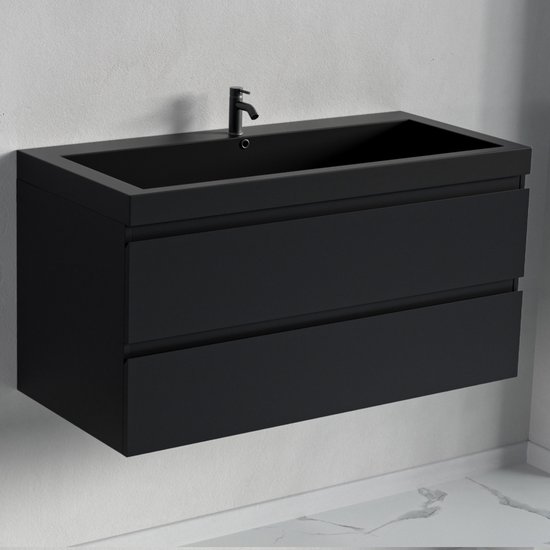 LOMAZOO Ensemble de meuble de salle de bain Zwart Mat 100 cm - Ensemble de meuble de salle de bain - Meuble vasque - Meuble de salle de bain haut [AVALON]
