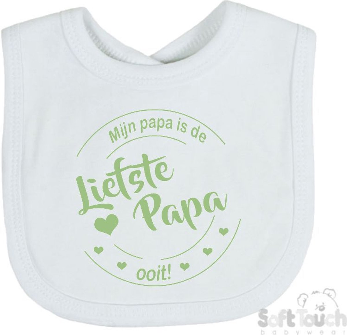 Goedkoopste Soft Touch Slabber Slabbetje Slab Mijn papa is de liefste papa ooit! Vaderdag Unisex Katoen Wit/sage green (saliegroen) Maat 33x22 Cm