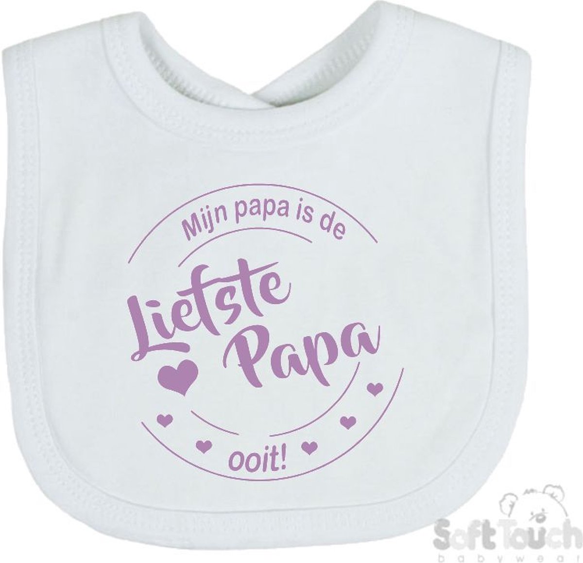Goedkoopste Soft Touch Slabber Slabbetje Slab Mijn papa is de liefste papa ooit! Vaderdag Unisex Katoen Wit/lila Maat 33x22 Cm