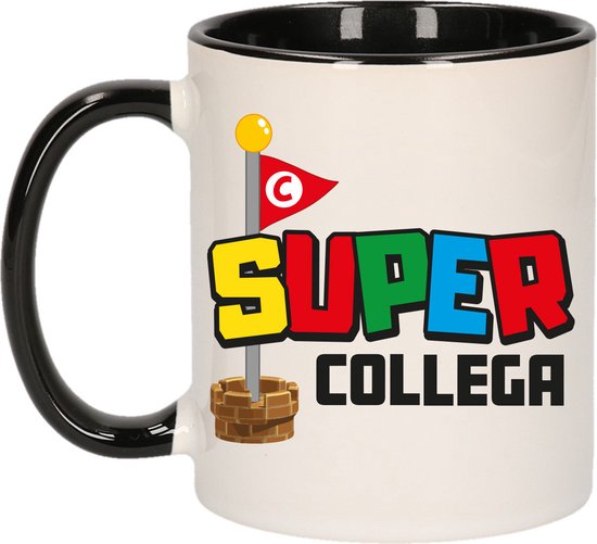 Tasse à café/thé cadeau Bellatio Decorations pour collègue - noir - super collègue - 300 ml