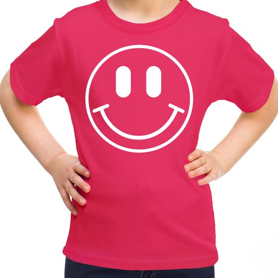 Bellatio Decorations Verkleed shirt meisjes - smiley - roze - carnaval - feestkleding voor kinderen 146/152