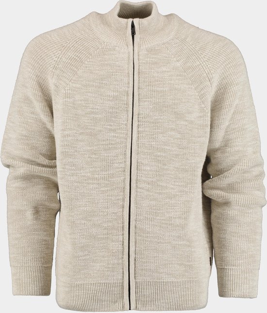 Beige gebreid vest van BOSS met ritssluiting, opstaande kraag en lange mouwen.